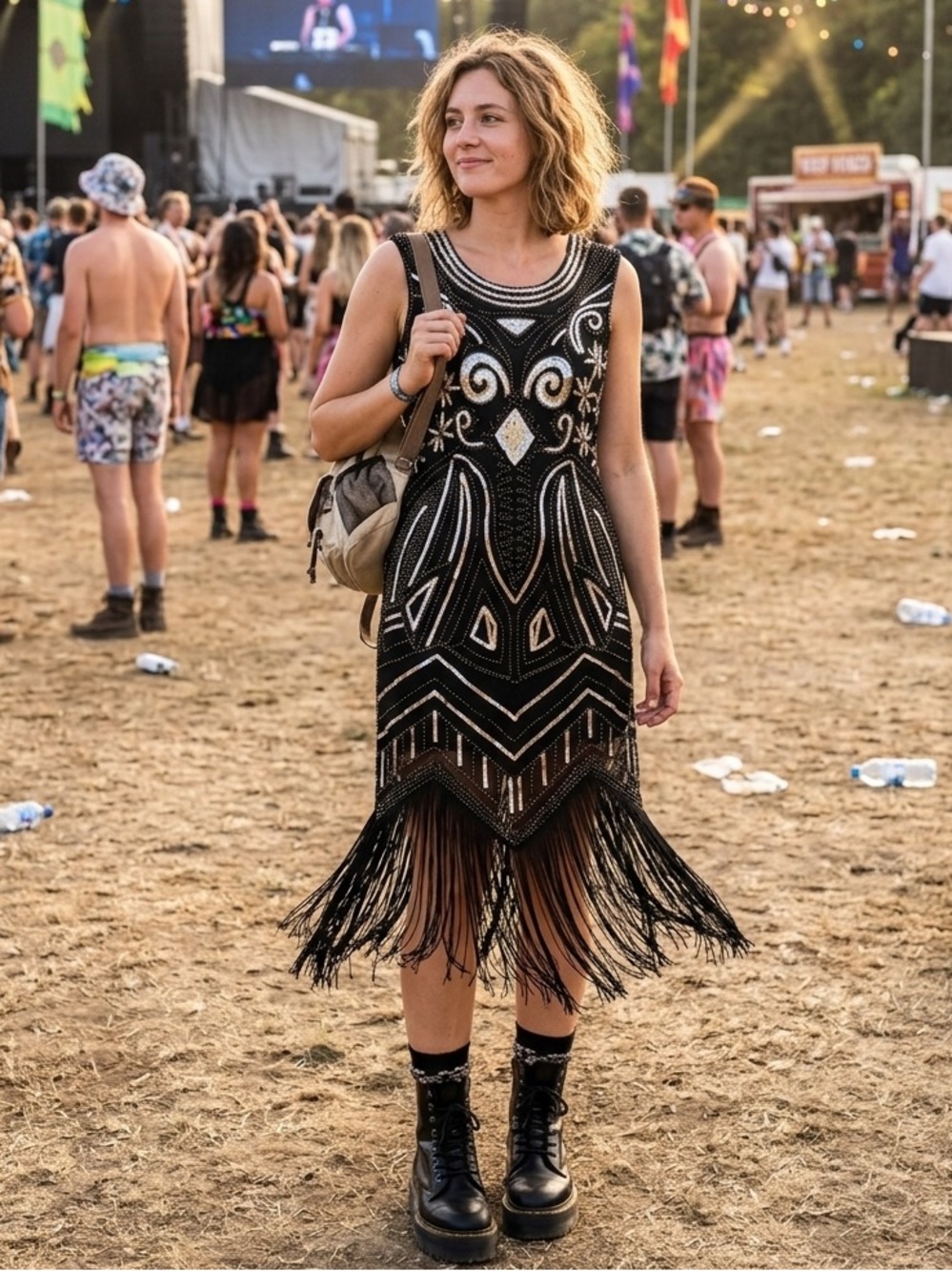 Gold Sequin Flapper Fringe Dress Festival Coachella Fairy Whimsy Romantic Goth S